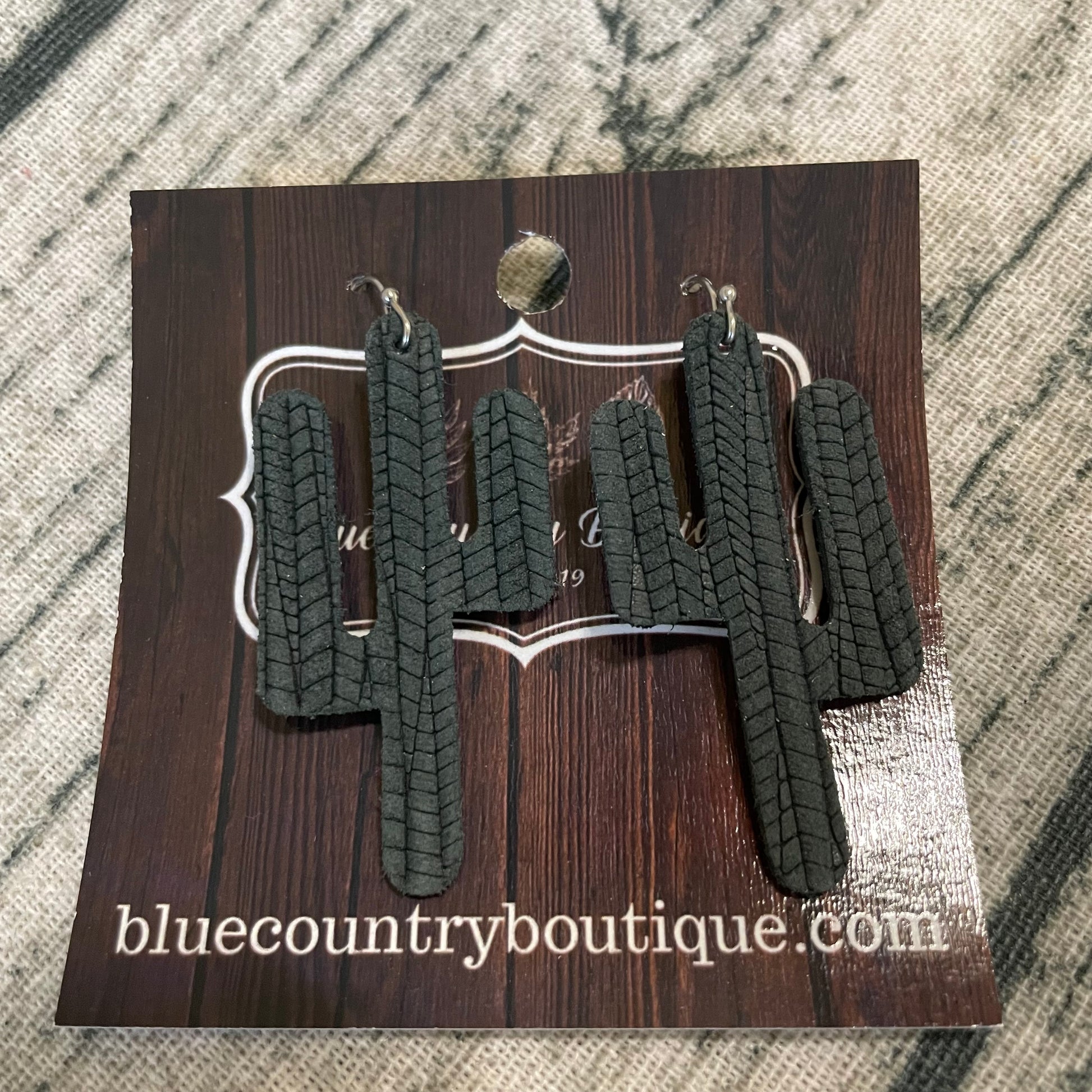 Dark Green Braid Cactus Leather Earring