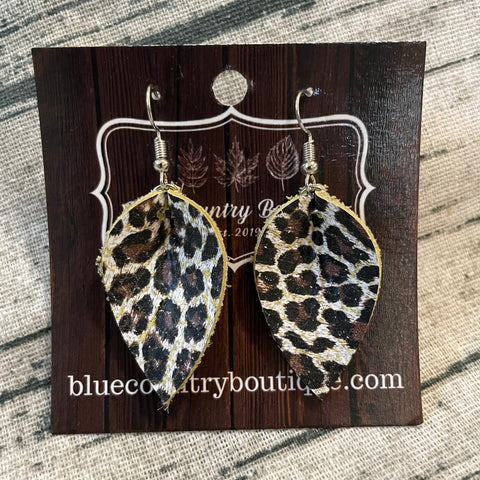 Mini Leopard Pinch Petals Leather Earrings