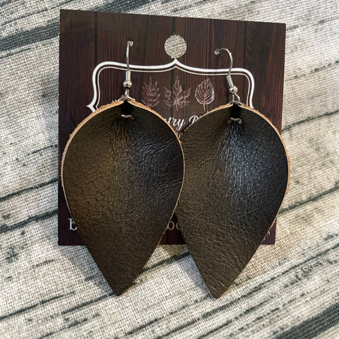 Shimmer Brown Petal Leather Earrings