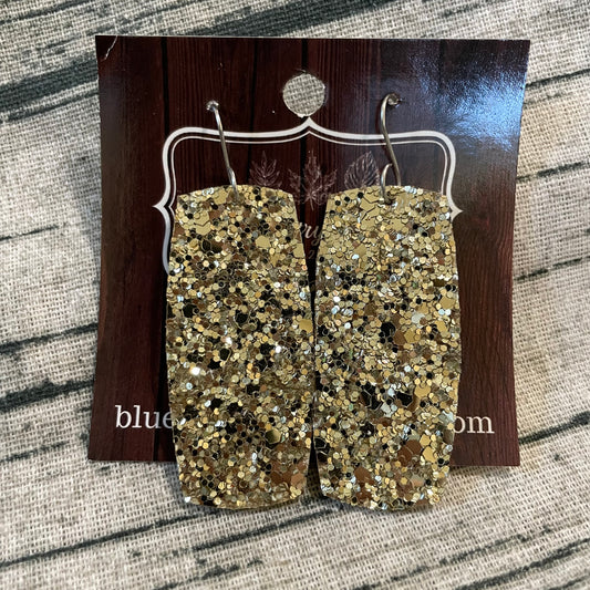 Gold Glitter Bar Leather Earrings