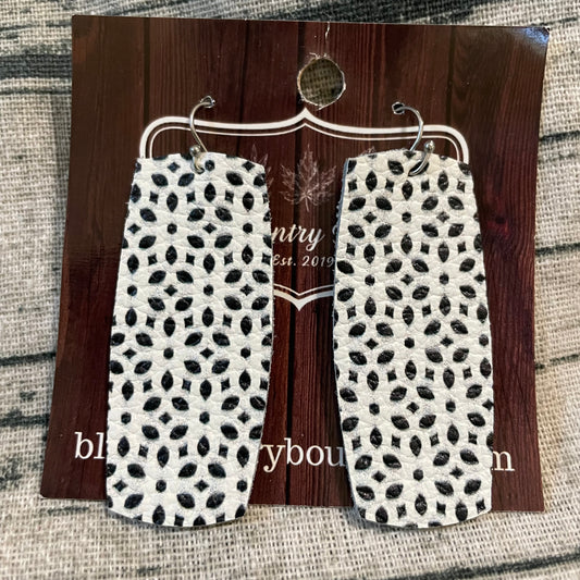 Black and White Geometric  Bars Leather Earrings