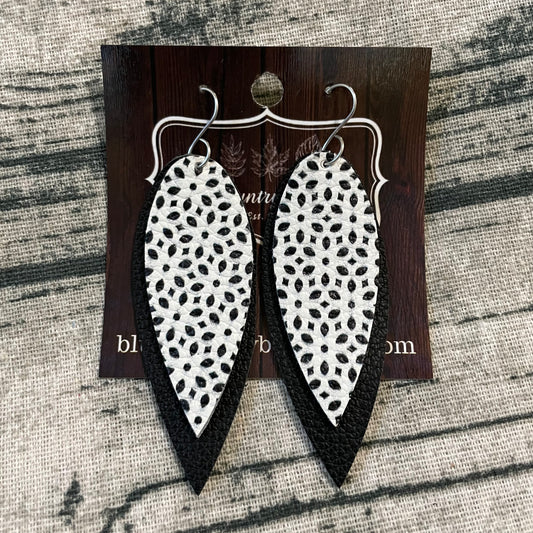 Geometric/Black Skinny Double Drop Leather Earring