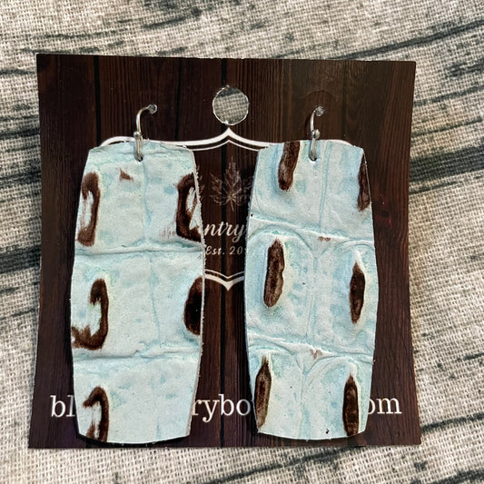Baby Blue Alligator  Bars Leather Earrings