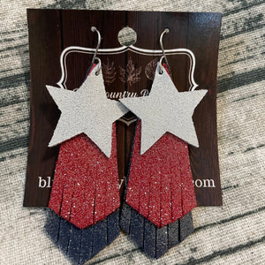 Star Flag Fringe Leather Earrings