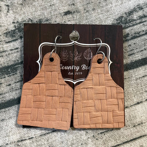 Tooled Cow Tag Leather Earring