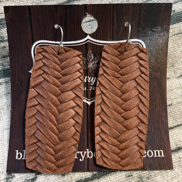 Colored Braid Bars Leather Earrings