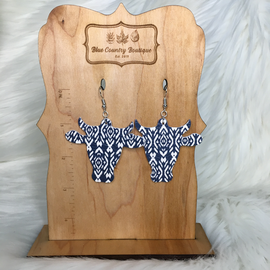 Steer Navy Genuine Leather Earrings
